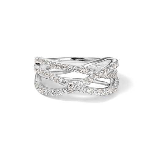 Cubic Zirconia Crossover Ring in Sterling Silver Rings Bevilles 