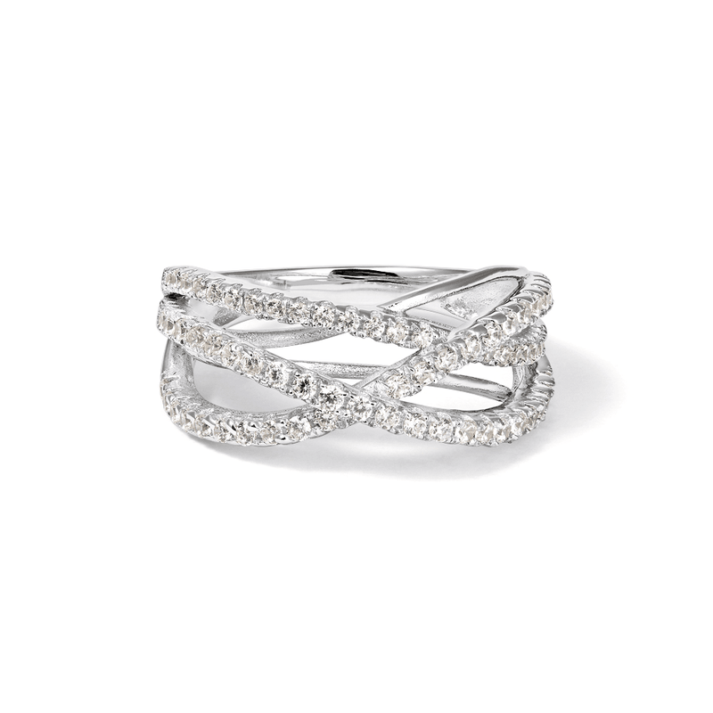 Cubic Zirconia Crossover Ring in Sterling Silver Rings Bevilles 