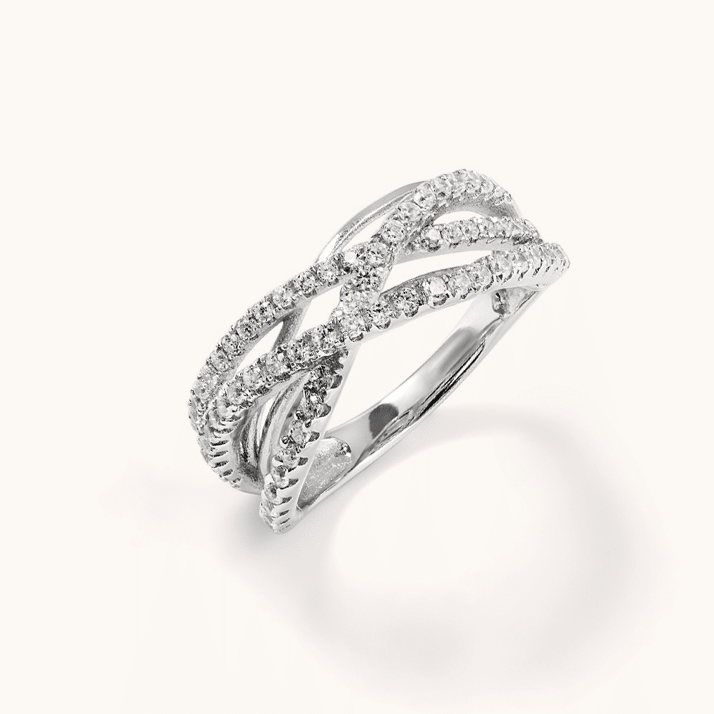 Cubic Zirconia Crossover Ring in Sterling Silver Rings Bevilles 