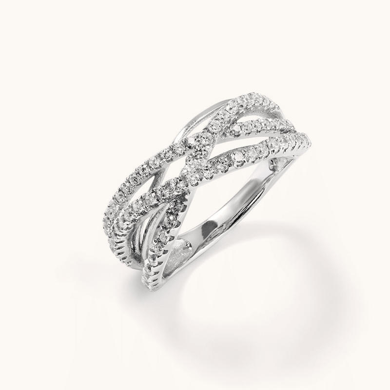 Cubic Zirconia Crossover Ring in Sterling Silver Rings Bevilles 
