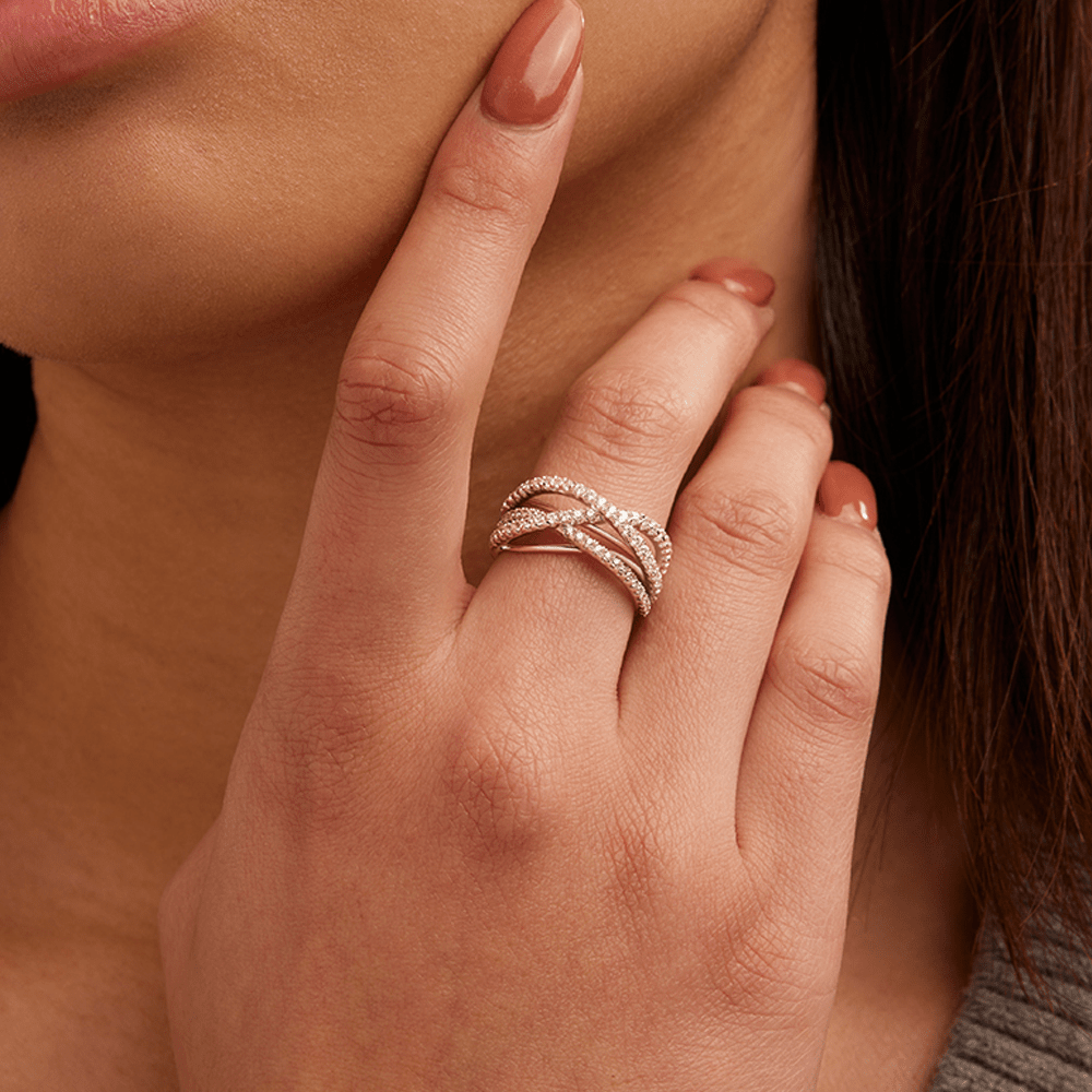 Cubic Zirconia Crossover Ring in Sterling Silver Rings Bevilles 