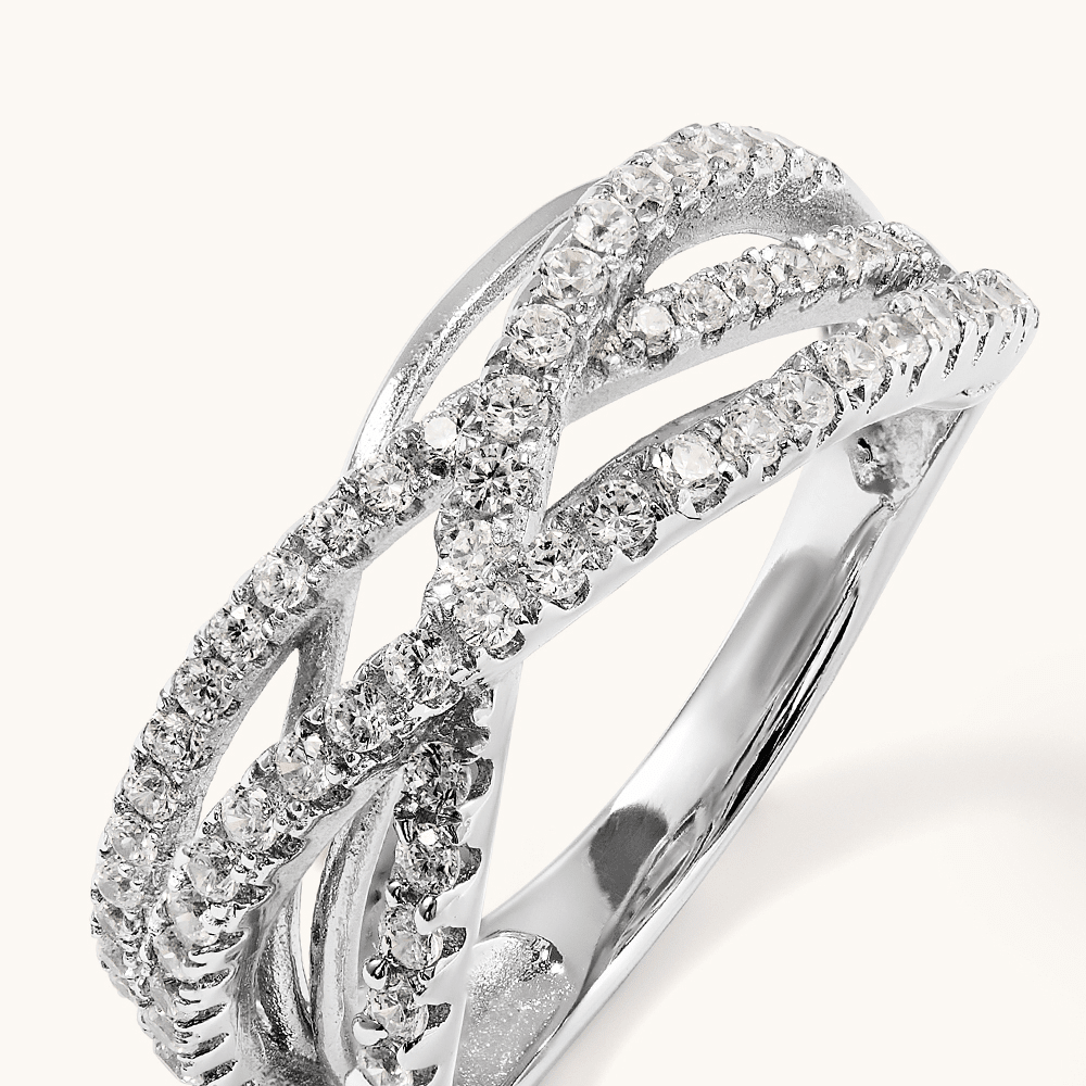 Cubic Zirconia Crossover Ring in Sterling Silver Rings Bevilles 