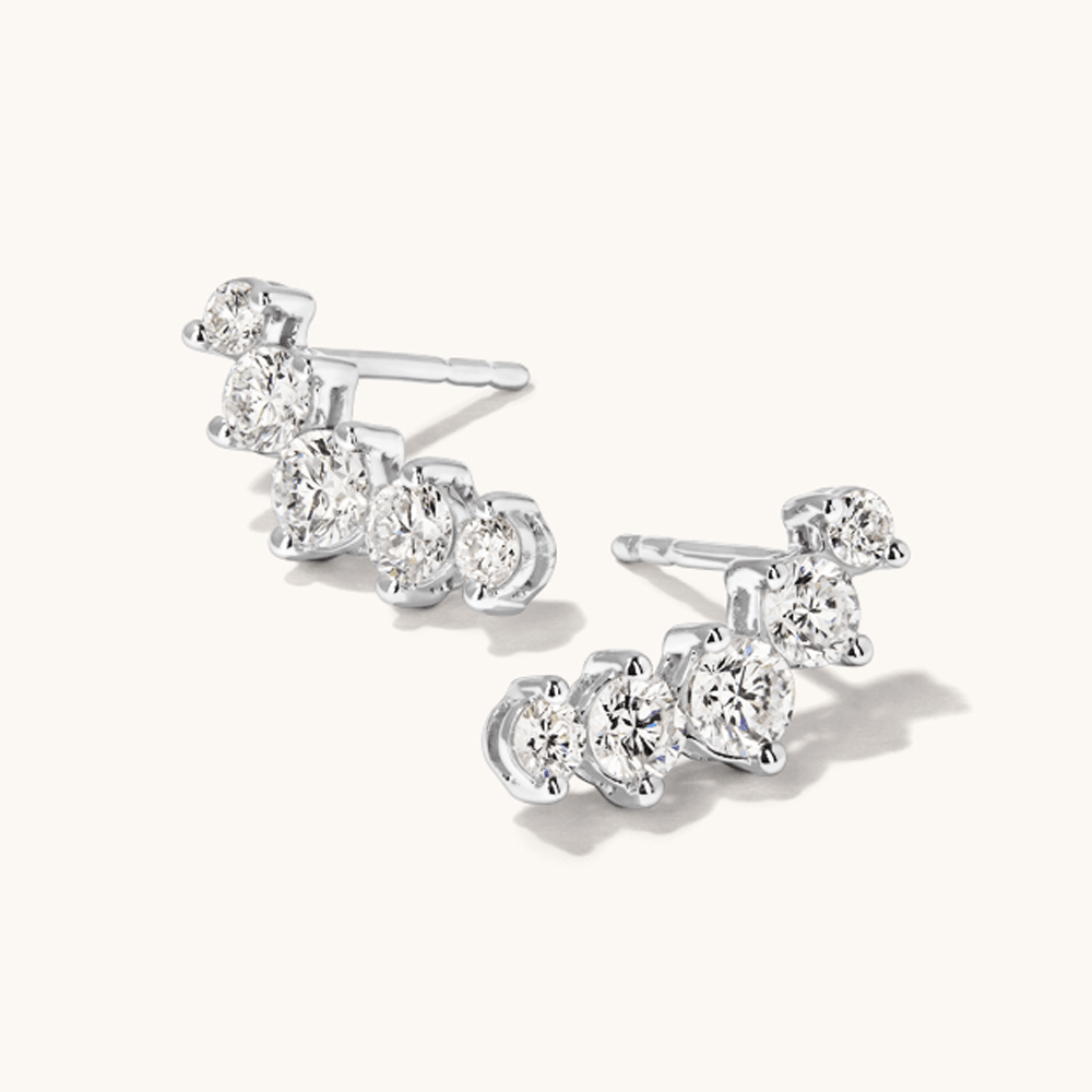 Graduated Stud Earrings with 1.00tw of Laboratory-Grown Diamonds in Sterling Silver and Platinum Earrings Bevilles 
