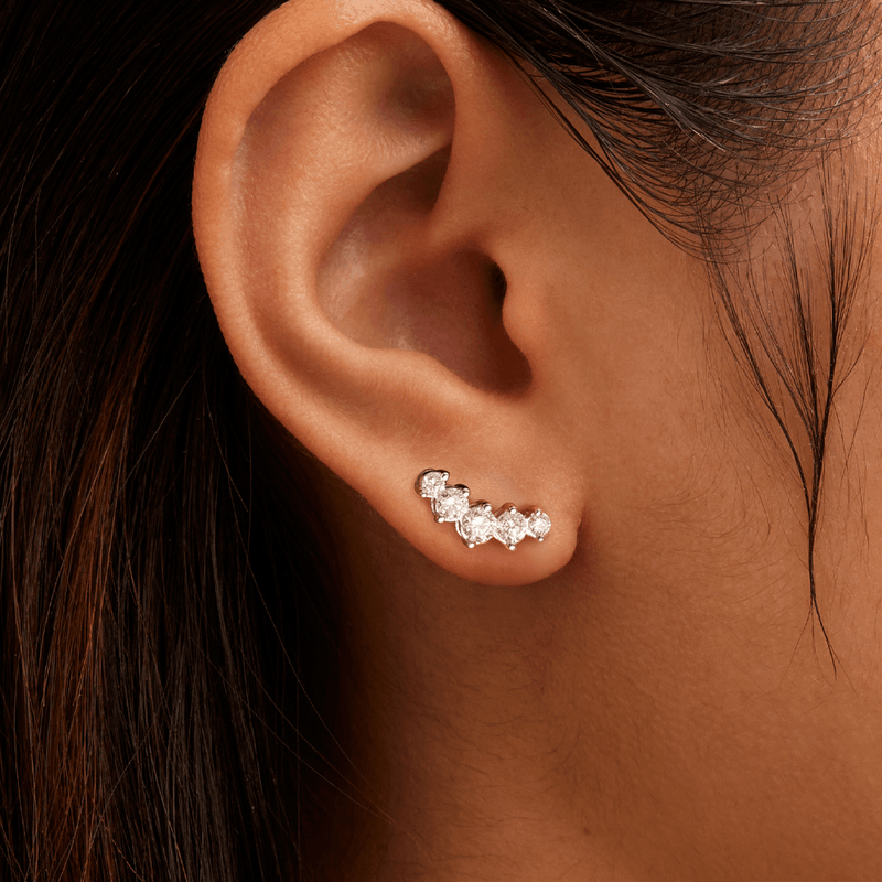 Graduated Stud Earrings with 1.00tw of Laboratory-Grown Diamonds in Sterling Silver and Platinum Earrings Bevilles 