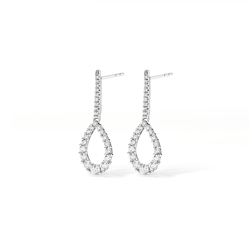 Fancy Teardrop Drop Stud Earrings with 1.25tw of Laboratory-Grown Diamonds in Sterling Silver and Platinum Earrings Bevilles 