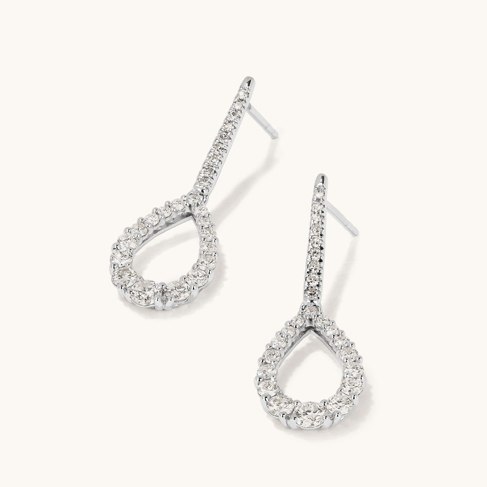 Fancy Teardrop Drop Stud Earrings with 1.25tw of Laboratory-Grown Diamonds in Sterling Silver and Platinum Earrings Bevilles 