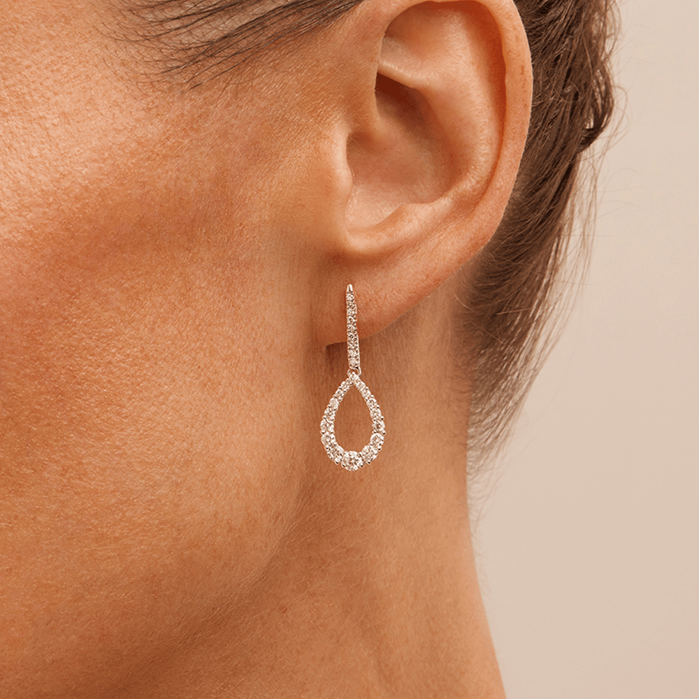 Fancy Teardrop Drop Stud Earrings with 1.25tw of Laboratory-Grown Diamonds in Sterling Silver and Platinum Earrings Bevilles 