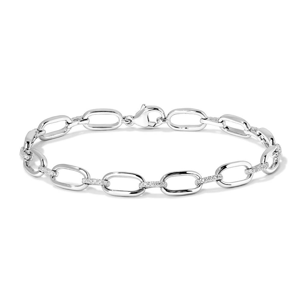 18.5cm Paperclip Pavé Link Bracelet with 0.25tw of Laboratory-Grown Diamonds in Sterling Silver and Platinum Bracelets Bevilles 
