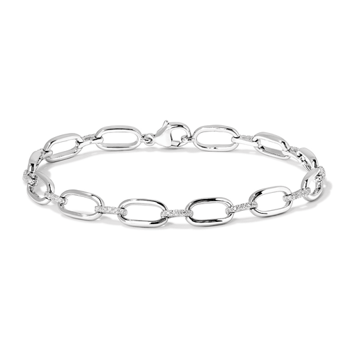 18.5cm Paperclip Pavé Link Bracelet with 0.25tw of Laboratory-Grown Diamonds in Sterling Silver and Platinum Bracelets Bevilles 