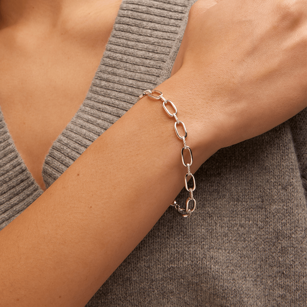 18.5cm Paperclip Pavé Link Bracelet with 0.25tw of Laboratory-Grown Diamonds in Sterling Silver and Platinum Bracelets Bevilles 