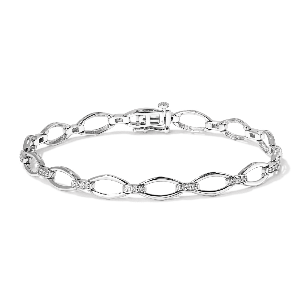 18.5cm Pavé Link Bracelet with 0.20tw of Laboratory-Grown Diamonds in Sterling Silver and Platinum Bracelets Bevilles 