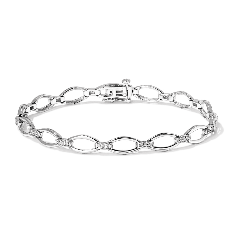 18.5cm Pavé Link Bracelet with 0.20tw of Laboratory-Grown Diamonds in Sterling Silver and Platinum Bracelets Bevilles 