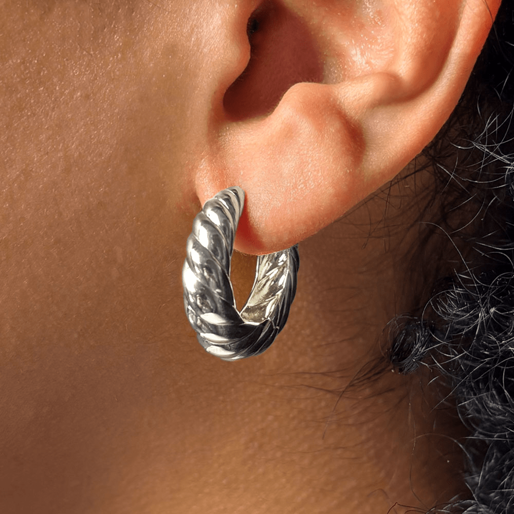 Large Croissant Huggie Earrings in Sterling Silver Earrings Bevilles 