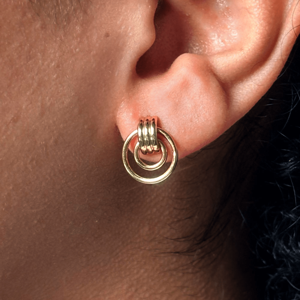 Double Strand Door Knocker Stud Earrings in 18kt Gold Plated Sterling Silver Earrings Bevilles 