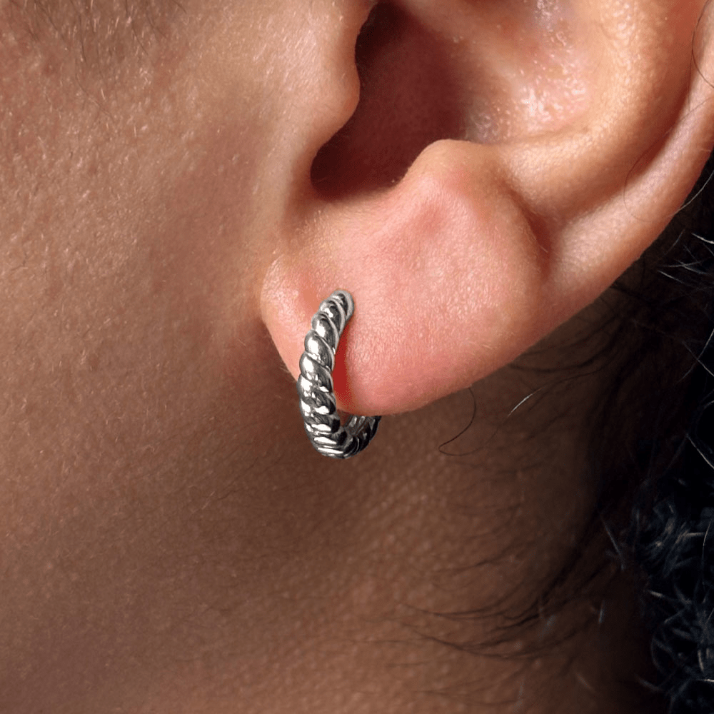 Mini Croissant Huggie Earrings in Sterling Silver Earrings Bevilles 