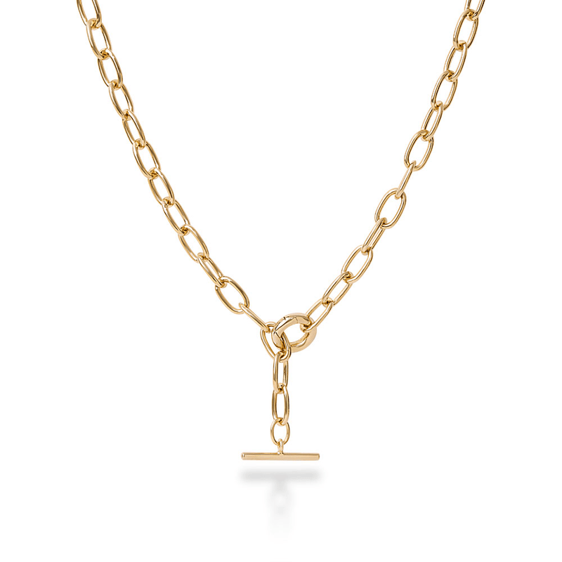 Paperclip Fob Chain Necklace in 18kt Gold Plated Sterling Silver Necklaces Bevilles 