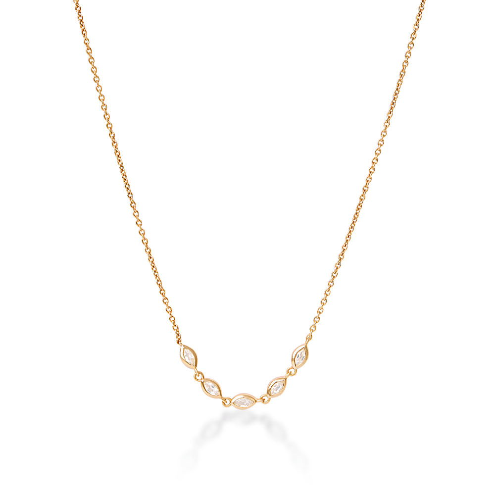 Cubic Zirconia Marquise Necklace in 18kt Gold Plated Sterling Silver Necklaces Bevilles 
