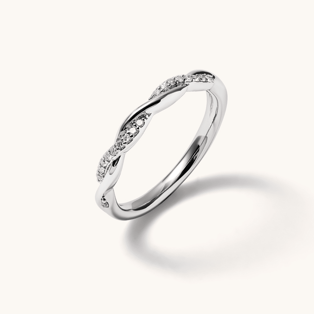 Twist Ring with 0.10tw of Laboratory-Grown Diamonds in Sterling Silver and Platinum Rings Bevilles 