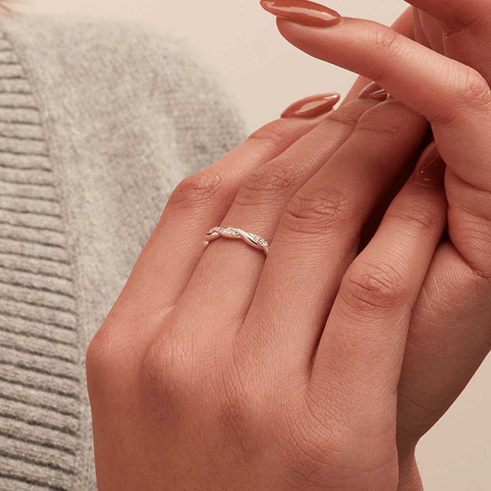 Twist Ring with 0.10tw of Laboratory-Grown Diamonds in Sterling Silver and Platinum Rings Bevilles 