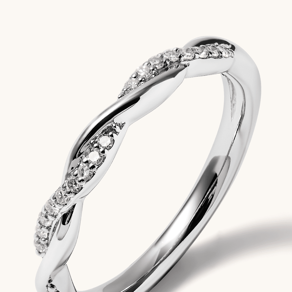 Twist Ring with 0.10tw of Laboratory-Grown Diamonds in Sterling Silver and Platinum Rings Bevilles 
