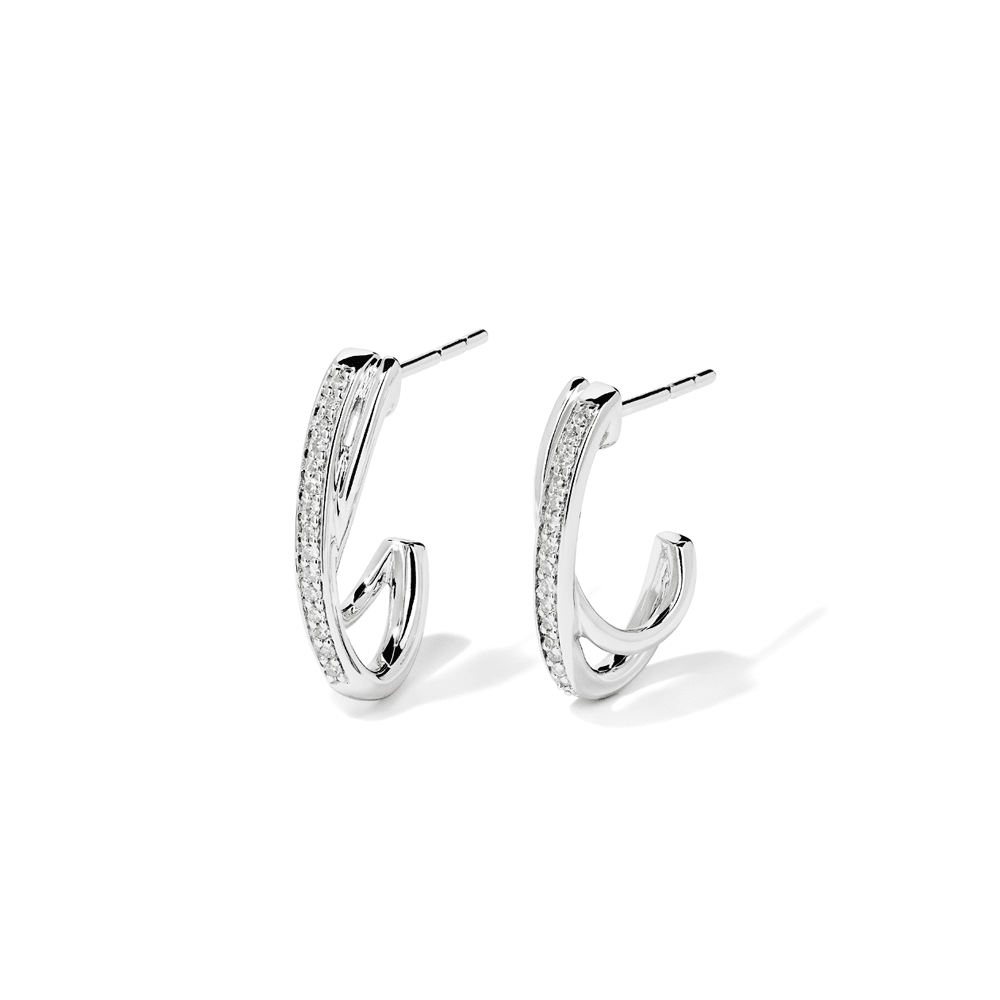 Crossover Huggie Earrings with 0.10tw of Laboratory-Grown Diamonds in Sterling Silver and Platinum Earrings Bevilles 