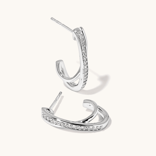 Crossover Huggie Earrings with 0.10tw of Laboratory-Grown Diamonds in Sterling Silver and Platinum Earrings Bevilles 