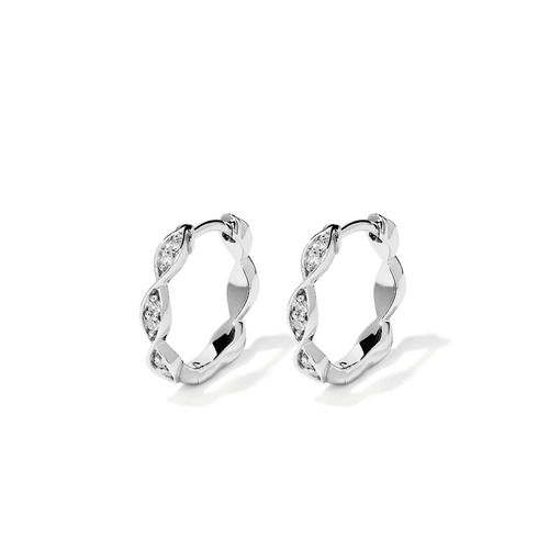 Twist Huggie Earrings with 0.10tw of Laboratory-Grown Diamonds in Sterling Silver and Platinum Earrings Bevilles 