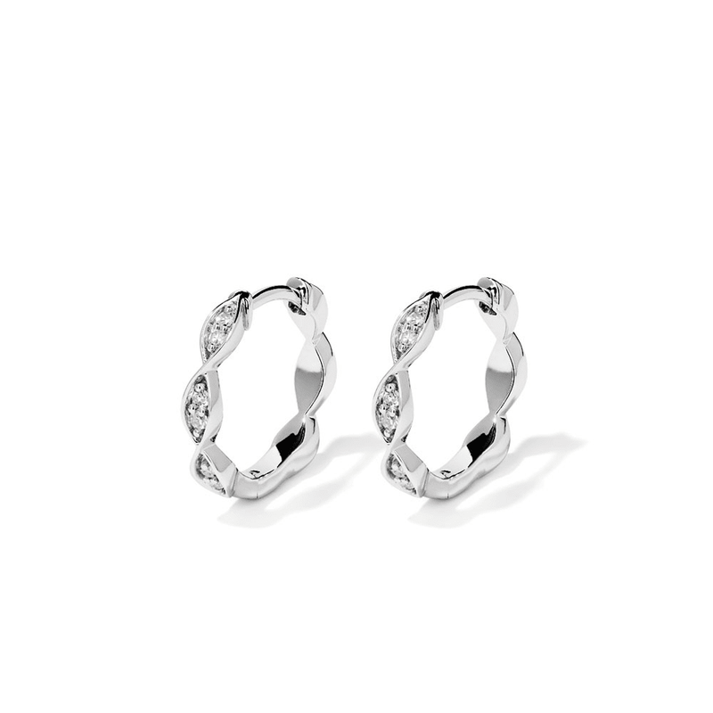 Twist Huggie Earrings with 0.10tw of Laboratory-Grown Diamonds in Sterling Silver and Platinum Earrings Bevilles 