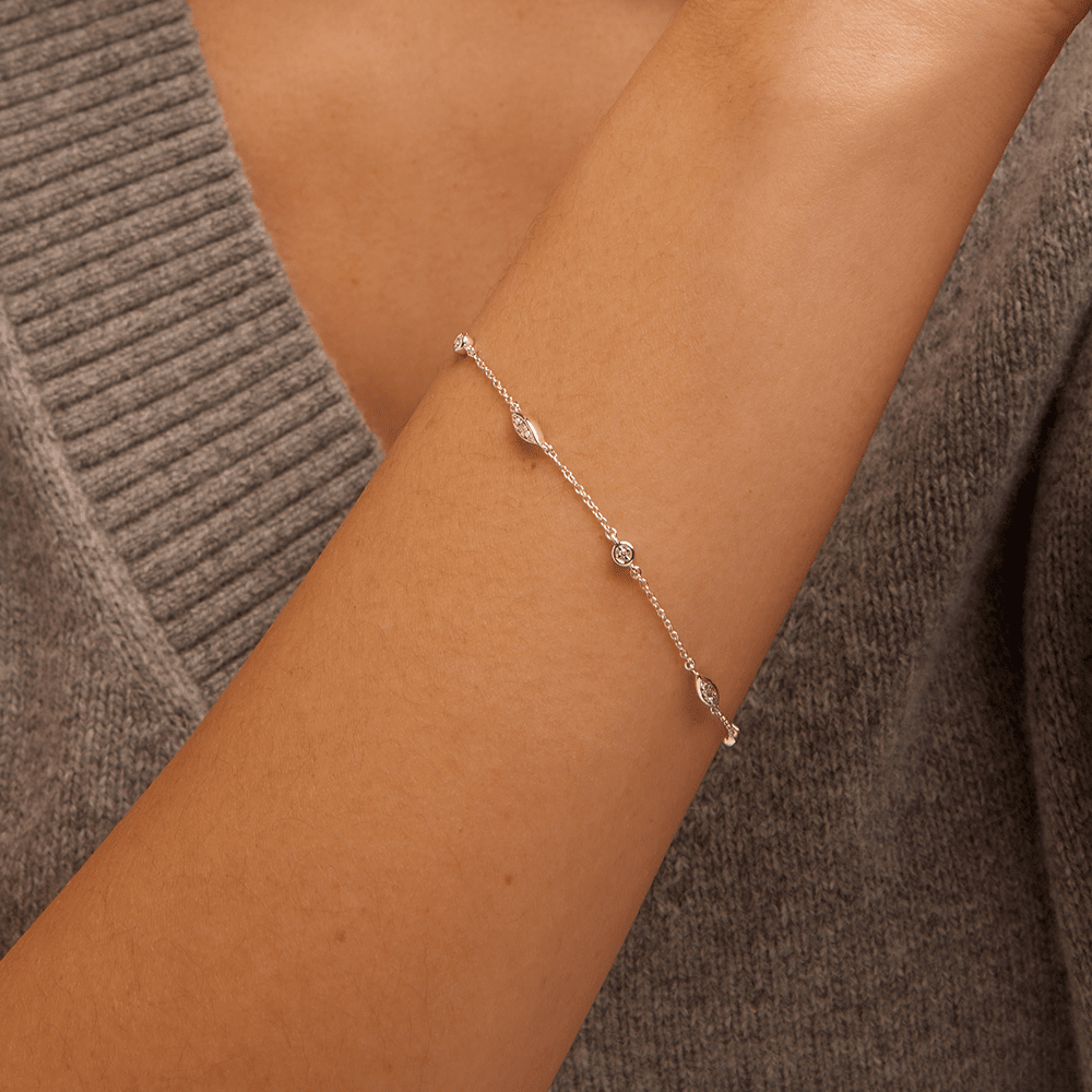 19cm Station Bracelet with 0.05tw of Laboratory-Grown Diamonds in Sterling Silver and Platinum Bracelets Bevilles 