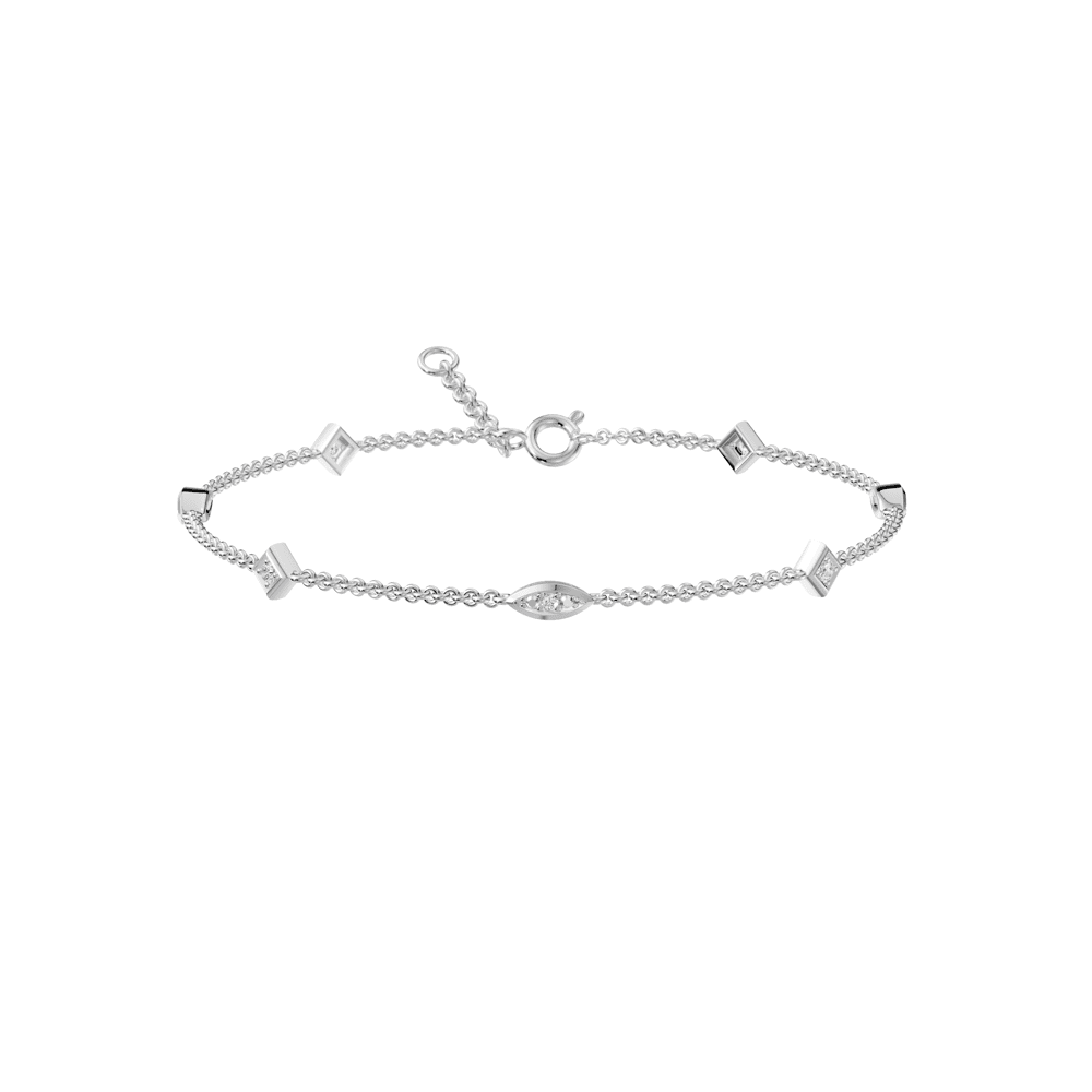 19cm Geometric Station Bracelet with 0.05tw of Laboratory-Grown Diamonds in Sterling Silver and Platinum Bracelets Bevilles 