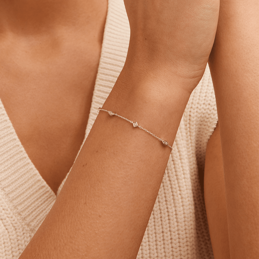 19cm Geometric Station Bracelet with 0.05tw of Laboratory-Grown Diamonds in Sterling Silver and Platinum Bracelets Bevilles 