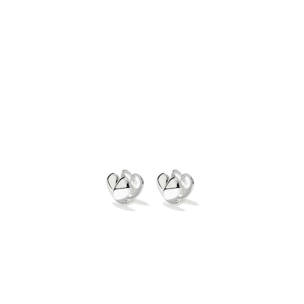 15mm Puff Heart Huggie Earrings in Sterling Silver Earrings Bevilles 