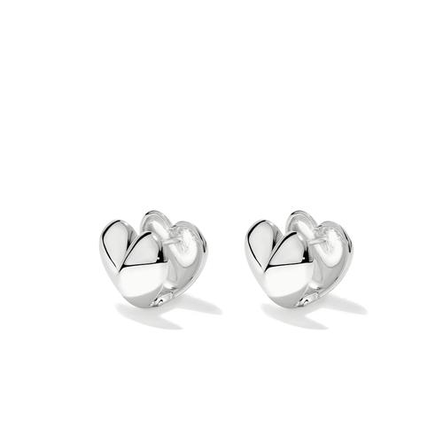 15mm Puff Heart Huggie Earrings in Sterling Silver Earrings Bevilles 