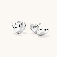 15mm Puff Heart Huggie Earrings in Sterling Silver Earrings Bevilles 