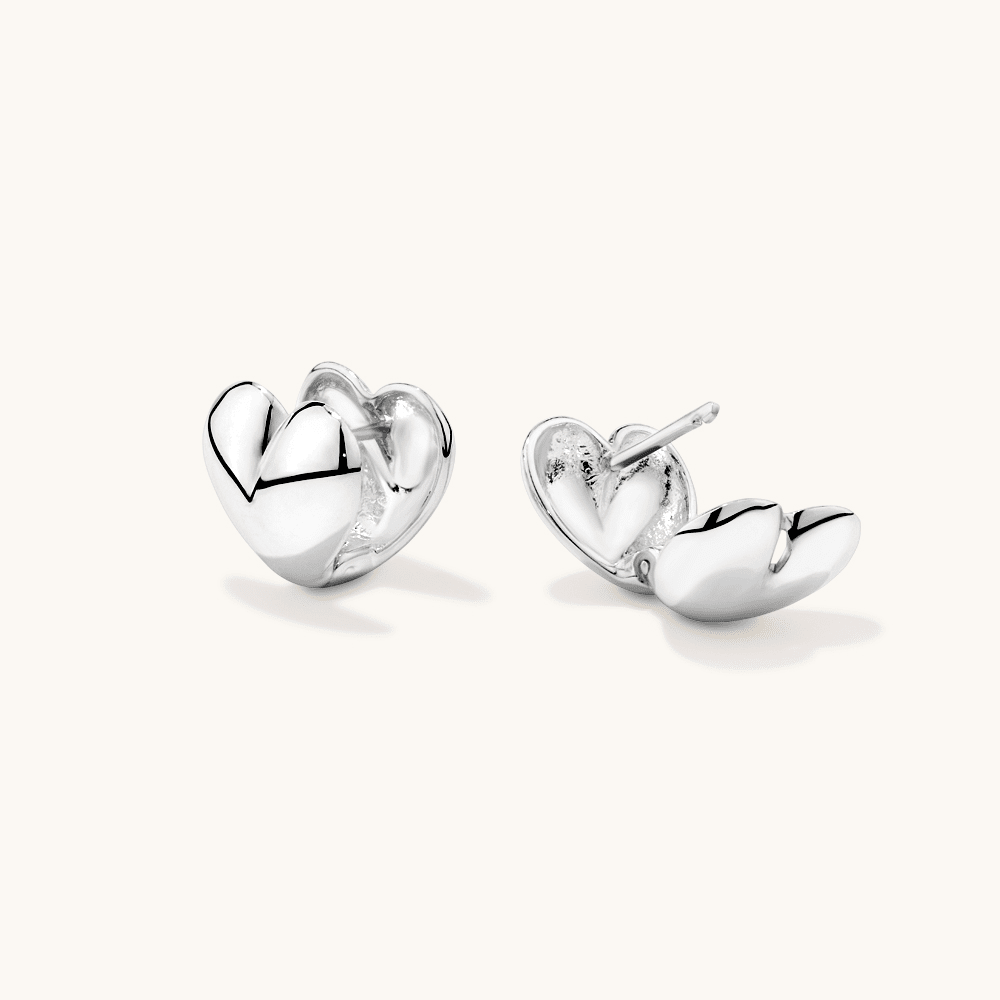 15mm Puff Heart Huggie Earrings in Sterling Silver Earrings Bevilles 