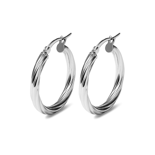 25mm Twist Hoop Earrings in Sterling Silver Earrings Bevilles 