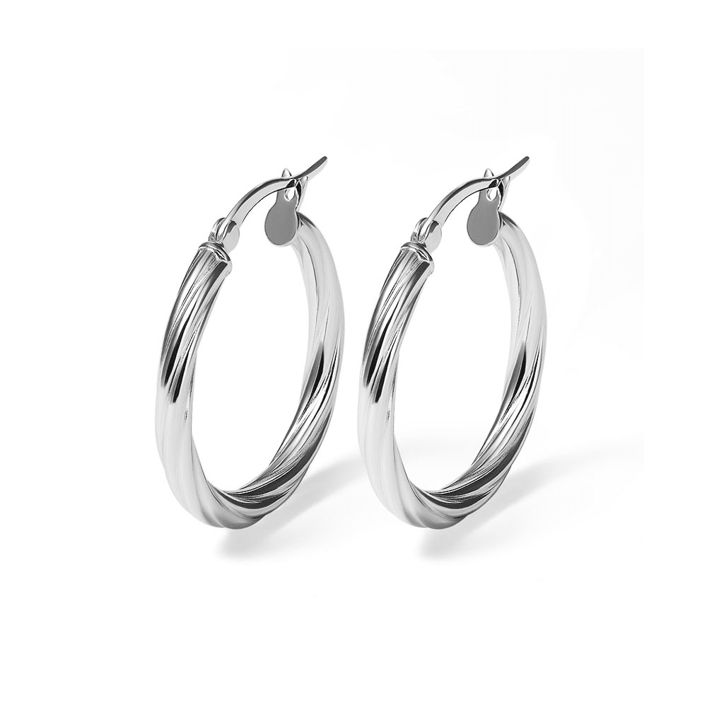 25mm Twist Hoop Earrings in Sterling Silver Earrings Bevilles 