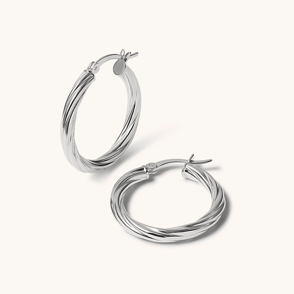 25mm Twist Hoop Earrings in Sterling Silver Earrings Bevilles 