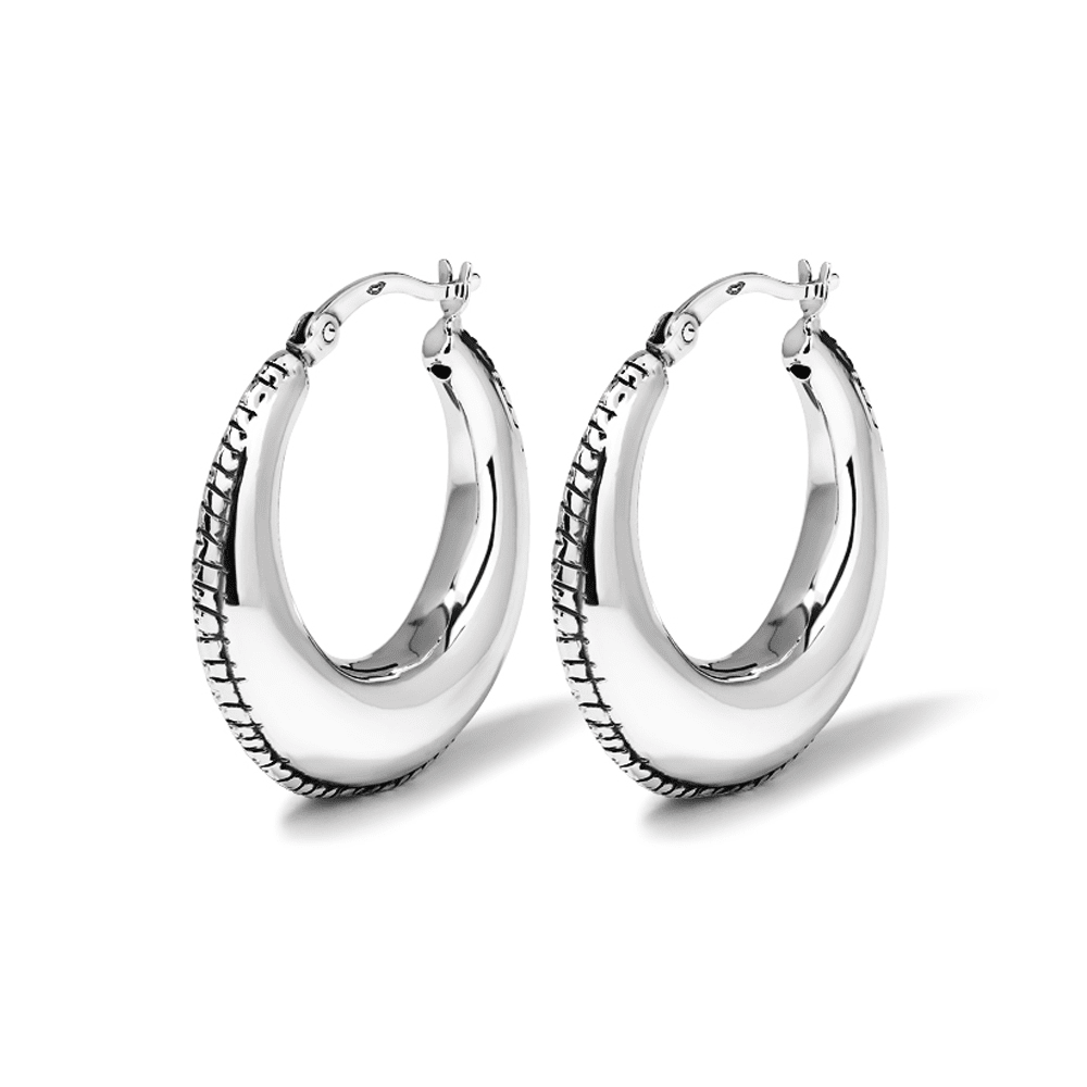 Beaded Edge Creole Hoop Earrings in Sterling Silver Earrings Bevilles 