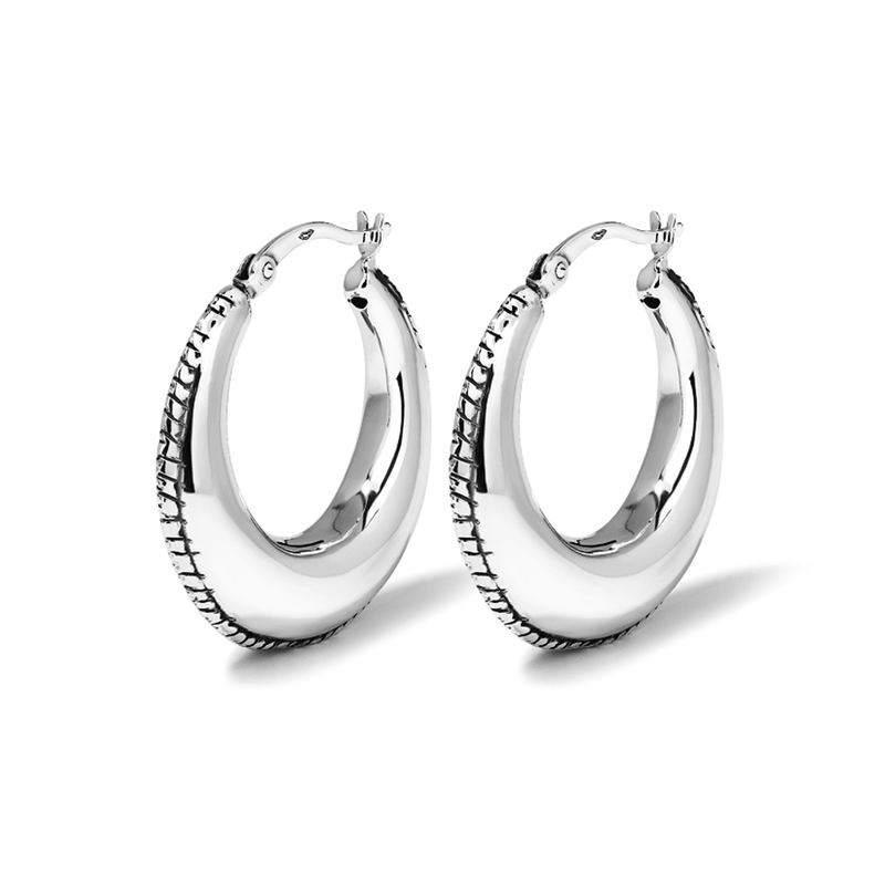 Beaded Edge Creole Hoop Earrings in Sterling Silver Earrings Bevilles 