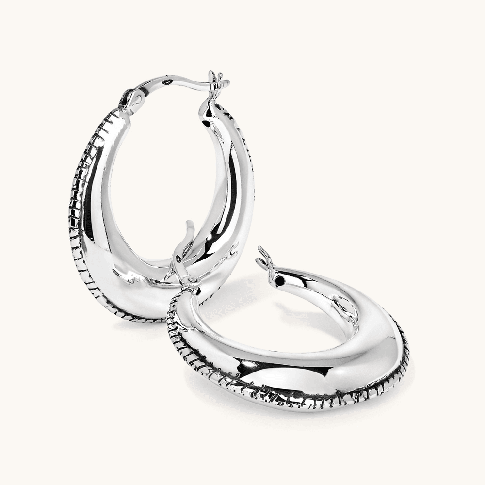 Beaded Edge Creole Hoop Earrings in Sterling Silver Earrings Bevilles 