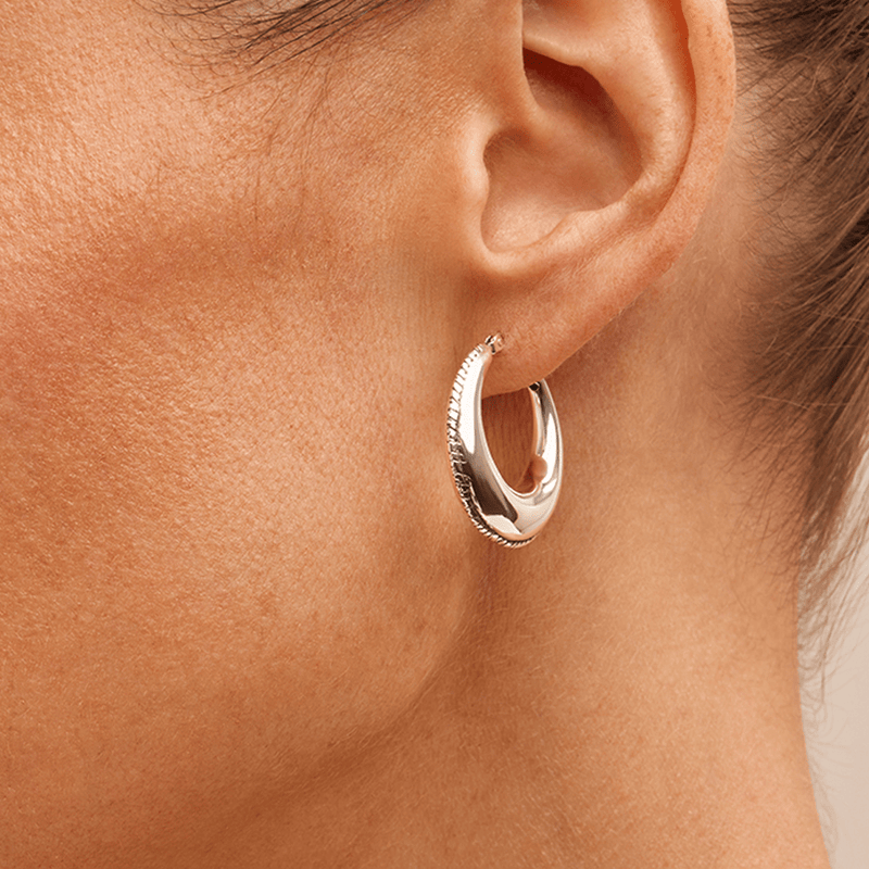 Beaded Edge Creole Hoop Earrings in Sterling Silver Earrings Bevilles 