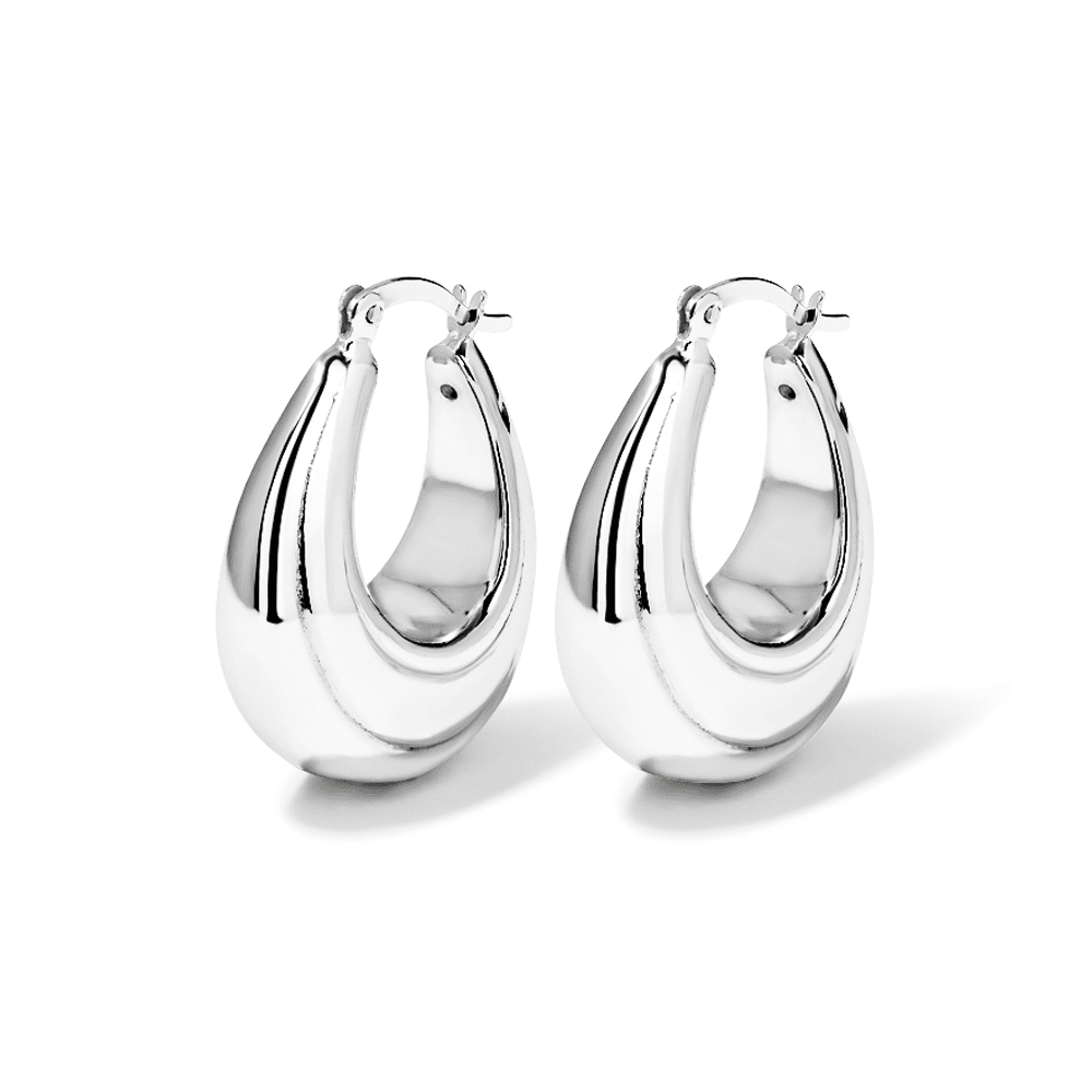 Puff Creole Hoop Earrings in Sterling Silver Earrings Bevilles 