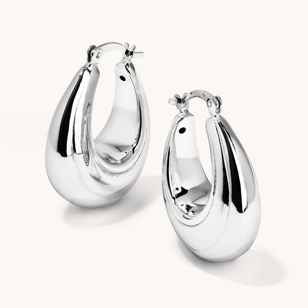 Puff Creole Hoop Earrings in Sterling Silver Earrings Bevilles 