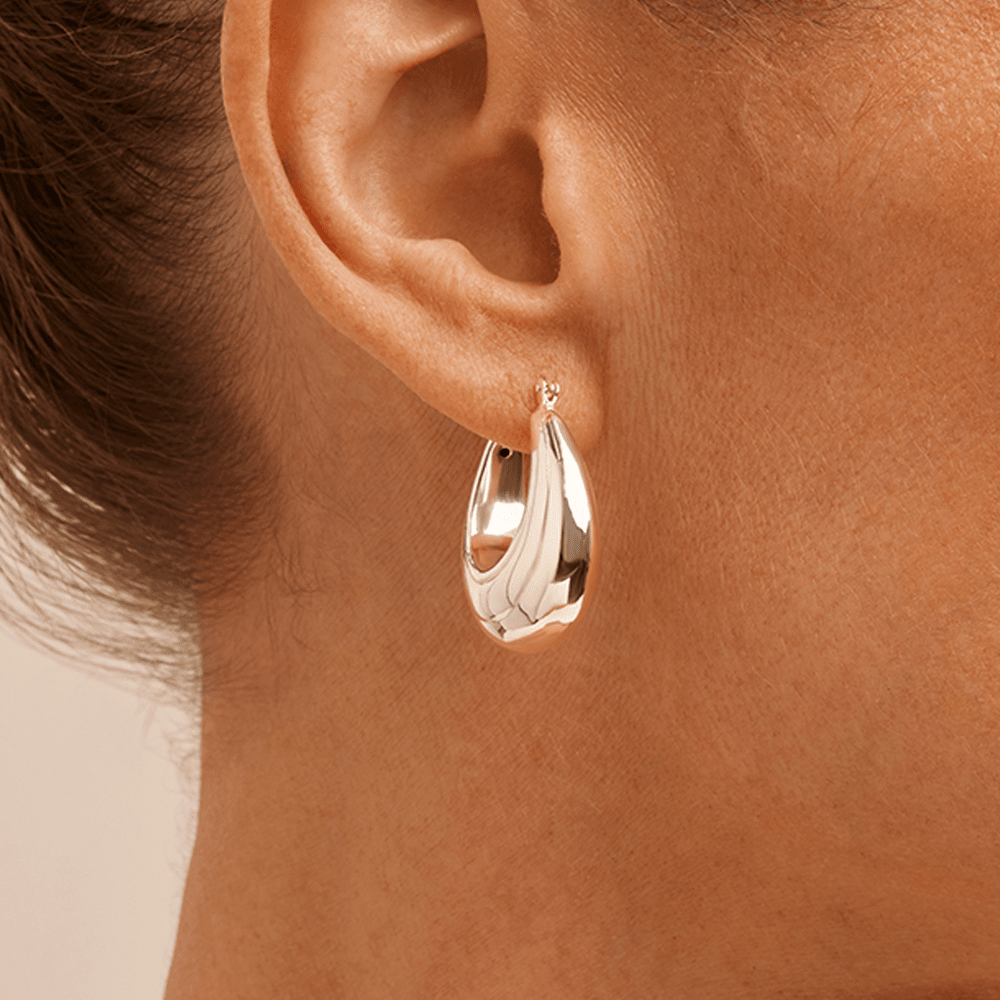 Puff Creole Hoop Earrings in Sterling Silver Earrings Bevilles 