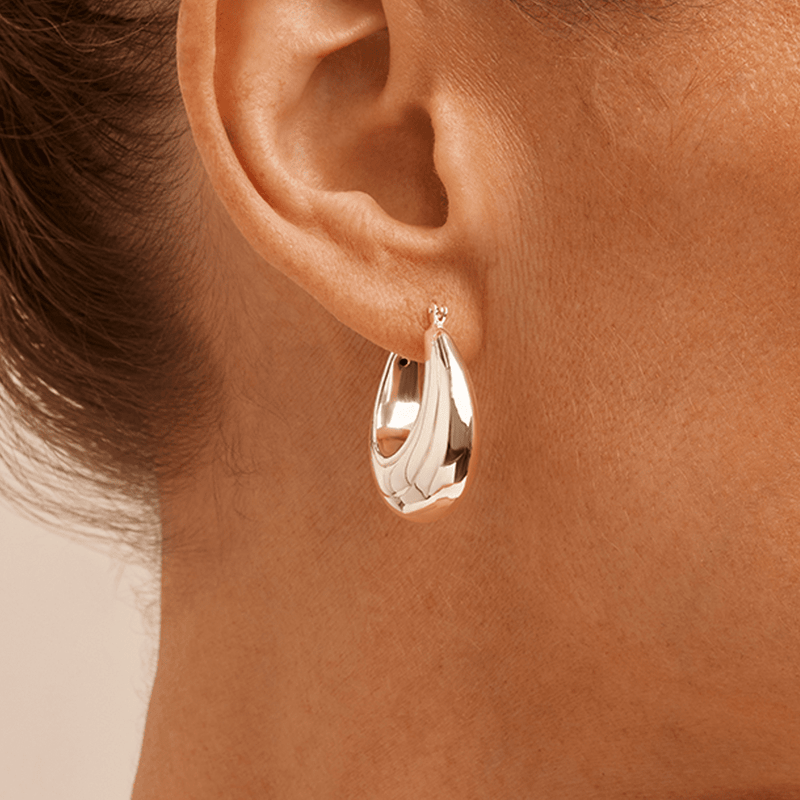 Puff Creole Hoop Earrings in Sterling Silver Earrings Bevilles 