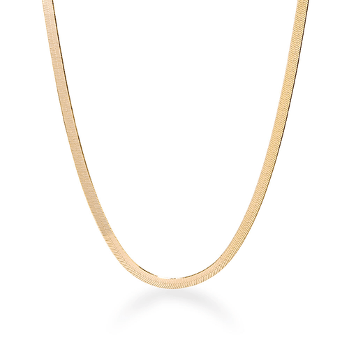 45cm 4mm Width Herringbone Chain Necklace in 18kt Gold Plated Sterling Silver Necklaces Bevilles 