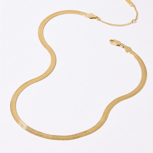 45cm 4mm Width Herringbone Chain Necklace in 18kt Gold Plated Sterling Silver Necklaces Bevilles 