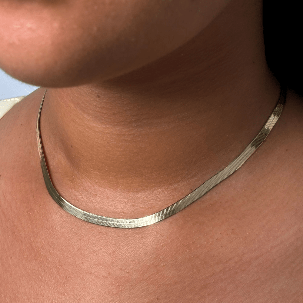 Herringbone 45cm Chain Necklace in 18kt Gold Plated Sterling Silver Necklaces Bevilles 