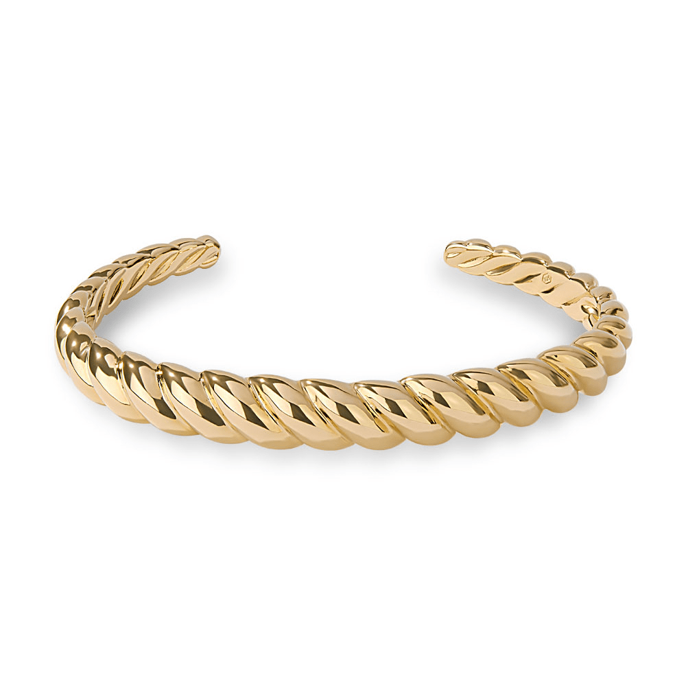 8mm by 60mm Croissant Cuff Bangle in 18kt Gold Plated Sterling Silver